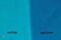 Vorher - nachher: Mit der färbenden Imprägnierung Acapella von Yachticon wird auch die Farbe von Markisen, Vorzelten und Sonnensegel aufgefrischt. (Foto: Werk)