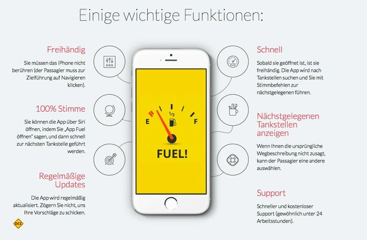 Die Tankstellen-App Fuel! läßt sich freihändig nur mit Spracherkennung öffnen und bedienen. (Foto: Fuel!)