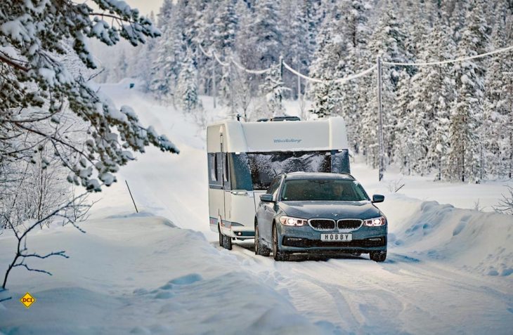 Bei bis zu Minus 18 Grad aboslvierten die Hobby Caravans im schwedischen Lappland den strengen Winter-Test. (Foto: Hobby)