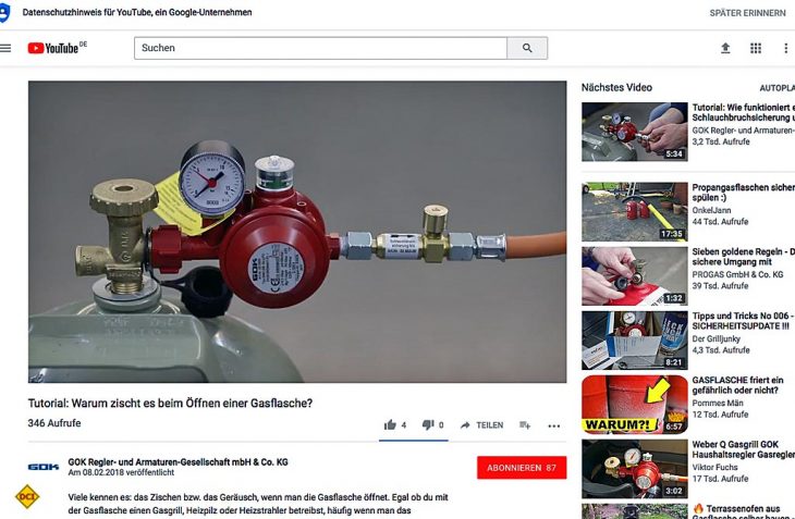 Der Gasregler-Hersteller GOK informiert jetzt mit Youtube-Videos zu wichtigen Fragen im Umgang mit der Gasanlage. (Foto: Screenshot Youtube)