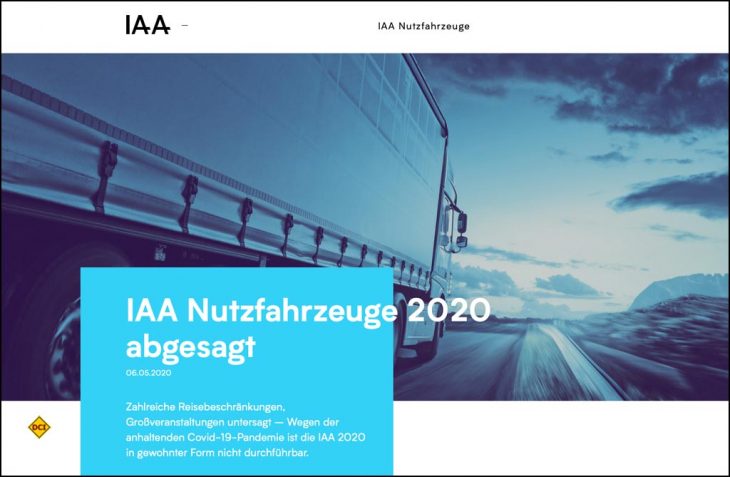 Die IAA Nutzfahrzeuge, die weltweit führende Plattform für Transport, Logistik und Mobilität in Hannover wurde wegen der Corona-Krise abgesagt. (Foto: IAA)