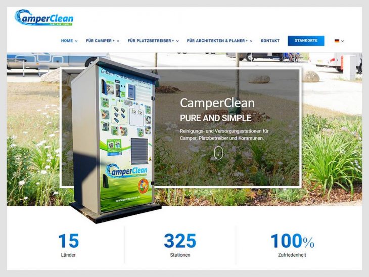 Seit zehn Jahren erfolgreich: Caravaning-Hygienespezialist CamperClean bringt zum Jubiläum eine neue Webseite an den Start. (screenshot: CamperClean).