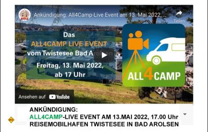 Der neue YouTube Camperkanal All4Camp.tv geht am Freitag, en 13. Mai 2022 live mit seiner ersten Sendung an den Start. (Foto: All4Camp.tv)