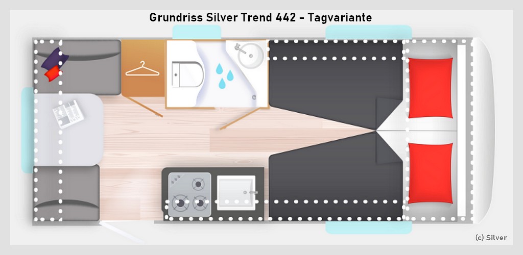 Silver Trend 442: Der Grundriss zeigt die großen Einzelbetten. (Grafik: Silver)