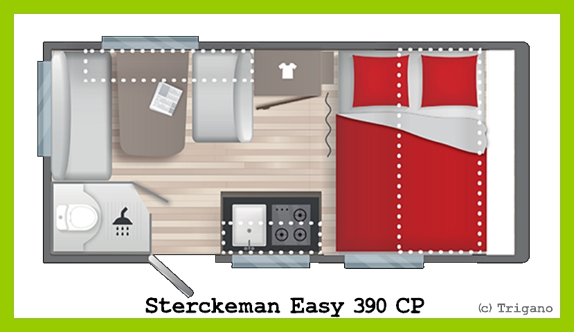 Sterckeman Easy 390 CP: Grundriss des kompakten Wohnis. (Grafik: Trigano)
